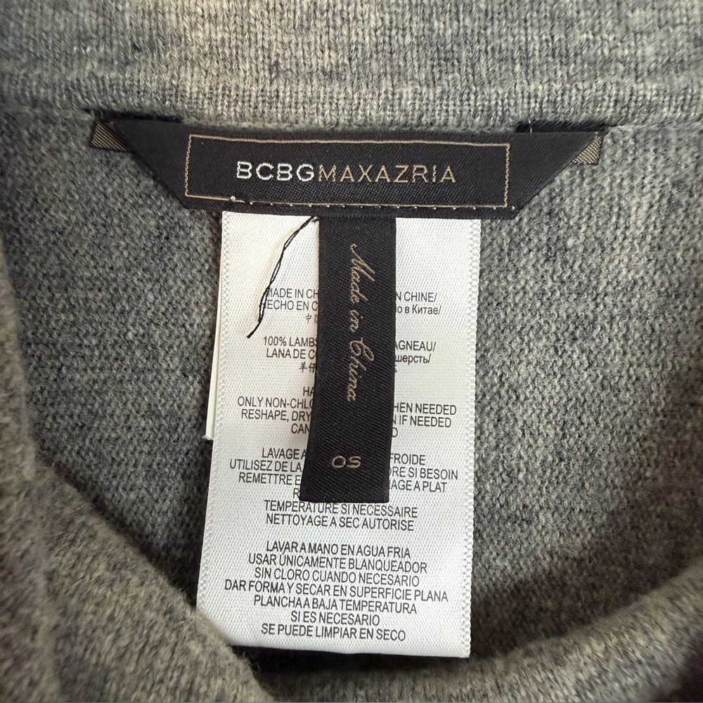 BCBGMaxAzria Wyona Poncho Sweater Grey Navy Tan Stripe‎ 100% Lambswool One Size - Picture 7 of 7